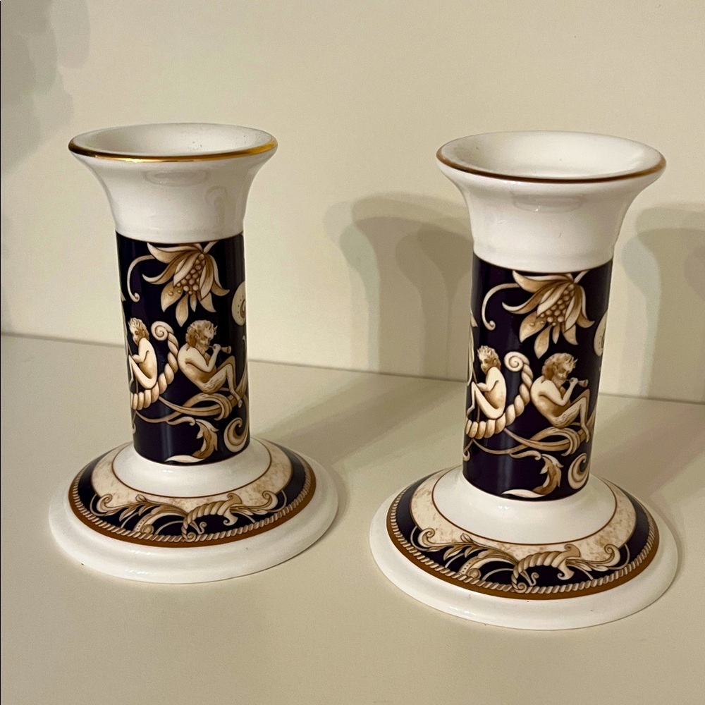 Wedgwood Cornucopia Bone China Candlesticks. Retired Pattern